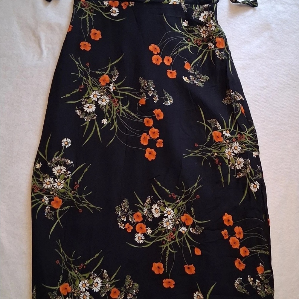 Reformation Besse Black Midi Dress with Orange Floral Print in 4 - Picture 7 of 7